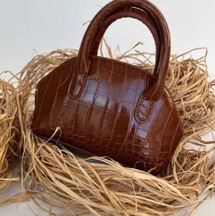 Faux Leather Crocodile Handle Long Strap Interlining Lined Bag